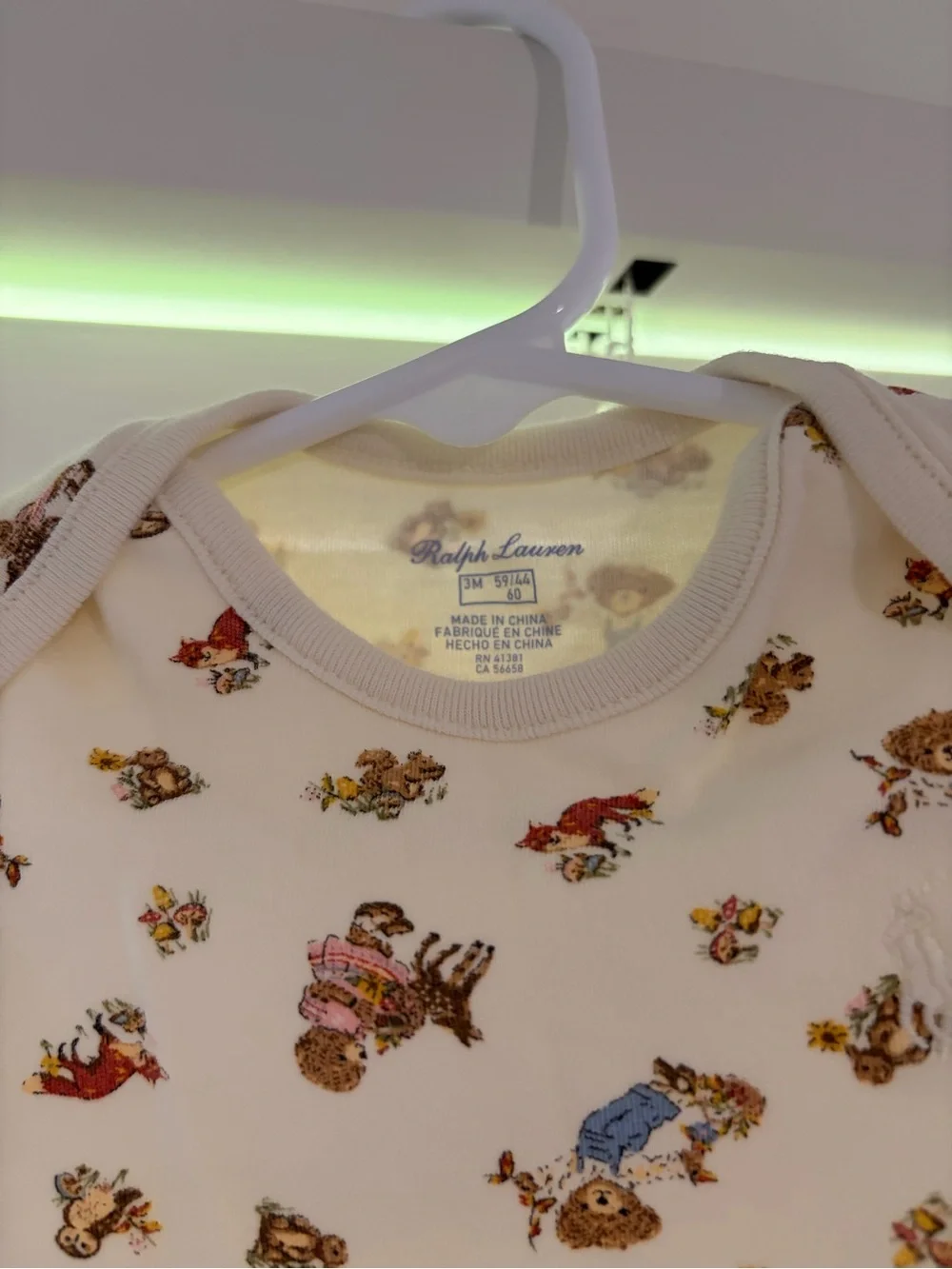 Ralph Lauren Cream Long-Sleeve Baby Bodysuit with Multi-Color Playful Print